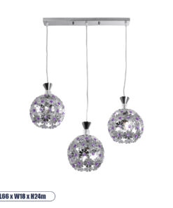 GLOBOSTAR® BOUQUET 01249 Μοντέρνο Κρεμαστό Φωτιστικό Οροφής με Ντουί 3 x E27 AC 220-240V IP20 - Ασημί & Μωβ - Μ66 x Π18 x Υ24cm