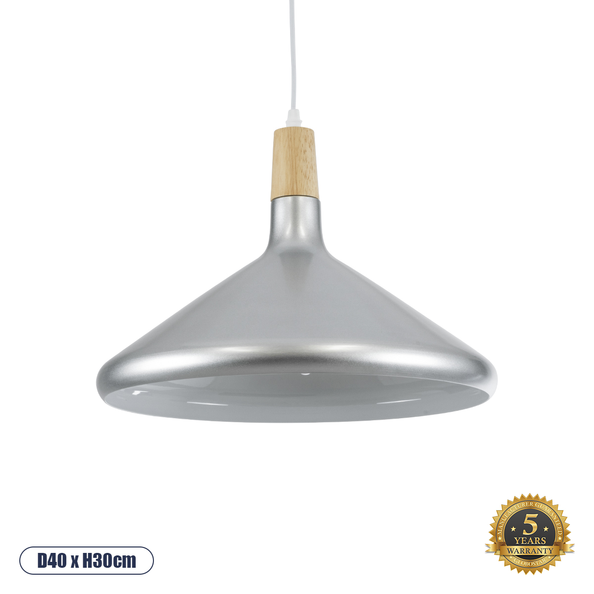 GLOBOSTAR® FELICITA 01276 Μοντέρνο Κρεμαστό Φωτιστικό Οροφής με Ντουί 1 x E27 AC 220-240V IP20 - Ασημί & Μπεζ - Μ40 x Π40 x Y30cm