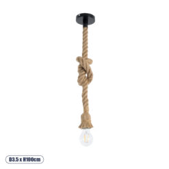 GLOBOSTAR® ROPE 01278 Boho Κρεμαστό Φωτιστικό Οροφής με Ντουί 1 x E27 AC 220-240V IP20 - Μπεζ - Μ3.5 x Π3.5 x Y100cm