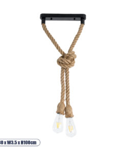 GLOBOSTAR® ROPE 01279 Boho Κρεμαστό Φωτιστικό Οροφής με Ντουί 2 x E27 AC 220-240V IP20 - Μπεζ - Μ30 x Π3.5 x Υ100cm