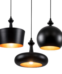 GLOBOSTAR® ROCKFORD 01287 Μοντέρνο Κρεμαστό Φωτιστικό Οροφής με Ντουί 3 x E27 AC 220-240V IP20 - Μαύρο & Χρυσό - Μ86 x Π86 x Υ30cm