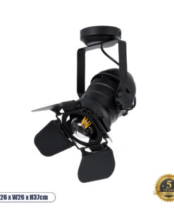 GLOBOSTAR® DETROIT 01372 Vintage Φωτιστικό Οροφής με Ντουί 1 x E27 AC 220-240V IP20 - Μαύρο - Μ26 x Π26 x Υ37cm