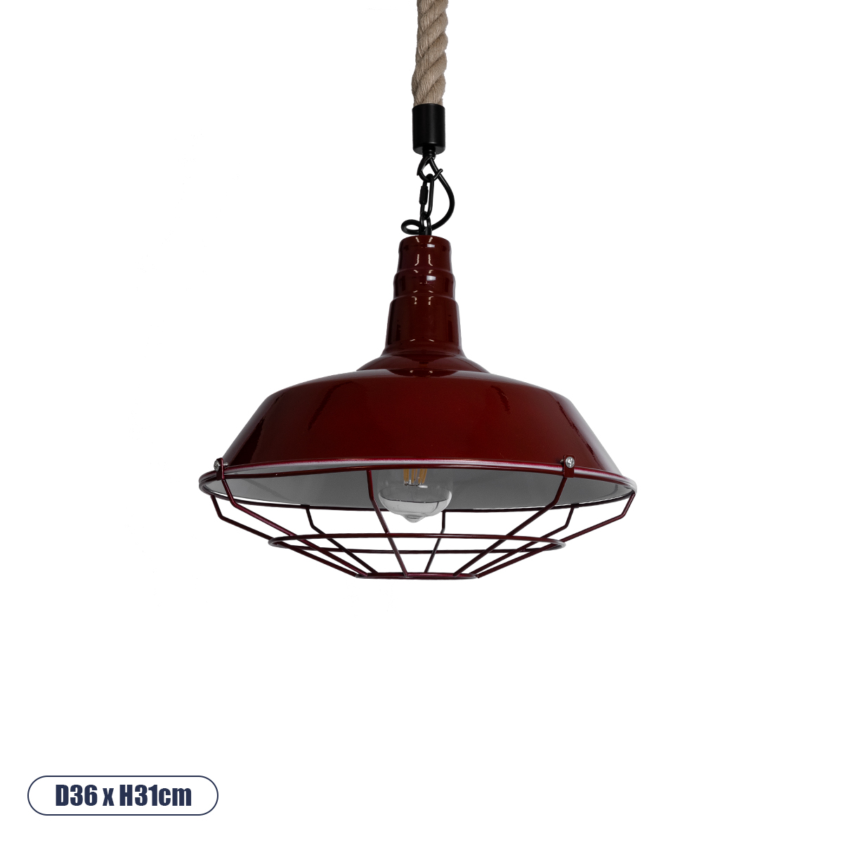 GLOBOSTAR® CRANE 01410 Vintage Κρεμαστό Φωτιστικό Οροφής με Ντουί 1 x E27 AC 220-240V IP20 - Κόκκινο & Μπεζ - Μ36 x Π36 x Υ31cm