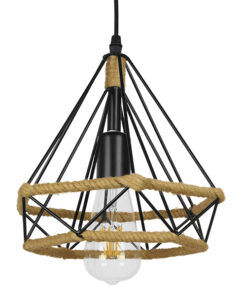 GLOBOSTAR® FLUTED 01421 Vintage Κρεμαστό Φωτιστικό Οροφής με Ντουί 1 x E27 AC 220-240V IP20 - Μαύρο & Μπεζ - Μ25 x Π25 x Y24cm