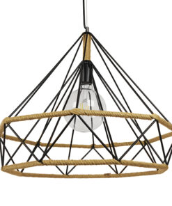 GLOBOSTAR® FLUTED 01422 Vintage Κρεμαστό Φωτιστικό Οροφής με Ντουί 1 x E27 AC 220-240V IP20 - Μαύρο & Μπεζ - Μ50 x Π50 x Y44cm