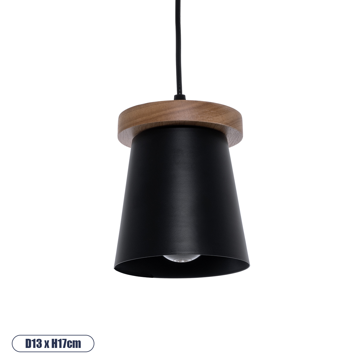 GLOBOSTAR® LANA 01424 Μοντέρνο Κρεμαστό Φωτιστικό Οροφής με Ντουί 1 x E27 AC 220-240V IP20 - Μαύρο & Καφέ - Μ13 x Π13 x Y17cm