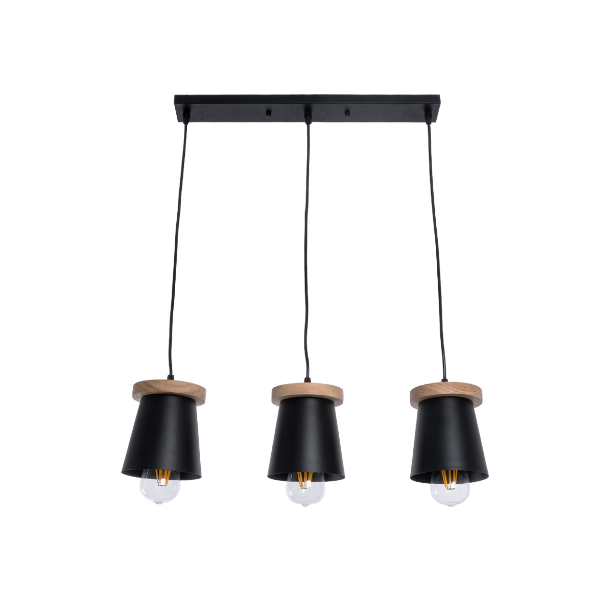 GLOBOSTAR® LANA 01425 Μοντέρνο Κρεμαστό Φωτιστικό Οροφής με Ντουί 3 x E27 AC 220-240V IP20 - Μαύρο & Καφέ - Μ60 x Π13 x Υ18cm - Image 2