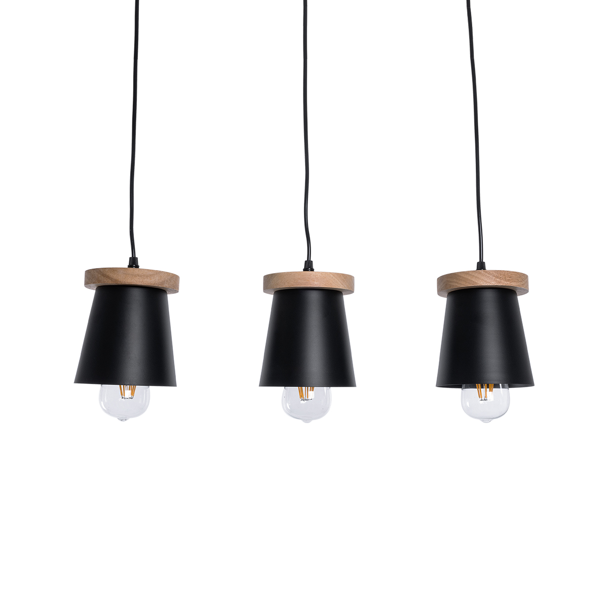 GLOBOSTAR® LANA 01425 Μοντέρνο Κρεμαστό Φωτιστικό Οροφής με Ντουί 3 x E27 AC 220-240V IP20 - Μαύρο & Καφέ - Μ60 x Π13 x Υ18cm - Image 4
