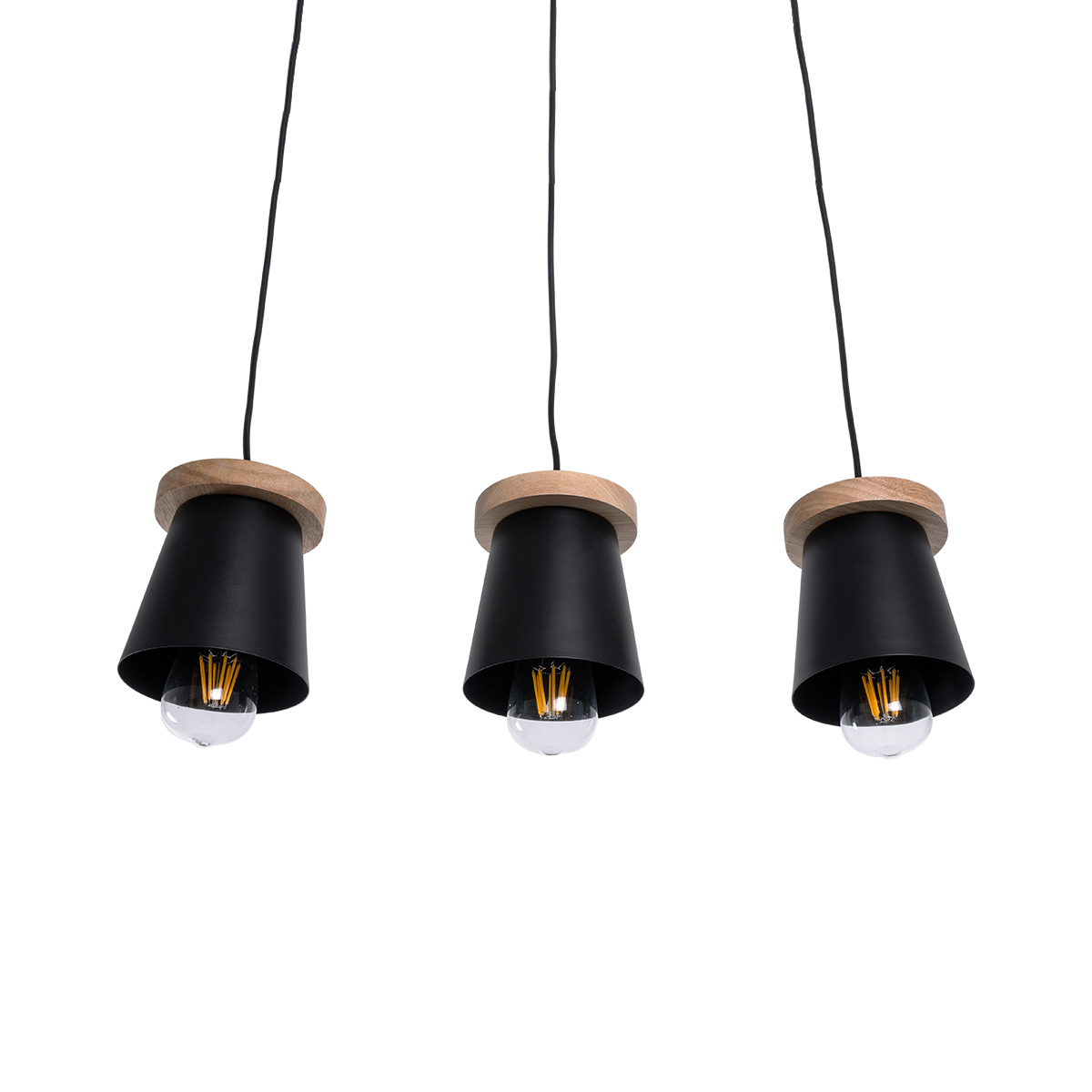 GLOBOSTAR® LANA 01425 Μοντέρνο Κρεμαστό Φωτιστικό Οροφής με Ντουί 3 x E27 AC 220-240V IP20 - Μαύρο & Καφέ - Μ60 x Π13 x Υ18cm - Image 5
