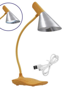 GloboStar® DRAPER 01438 Επιτραπέζιο Φωτιστικό Πορτατίφ LED 6W 500lm 360° DC 5V IP20 Φυσικό Λευκό 4500K Dimmable Μπεζ Ξύλο με Ασημί Μέταλλο - Μ10 x Π14 x Υ33cm - 2 Xρόνια Εγγύηση