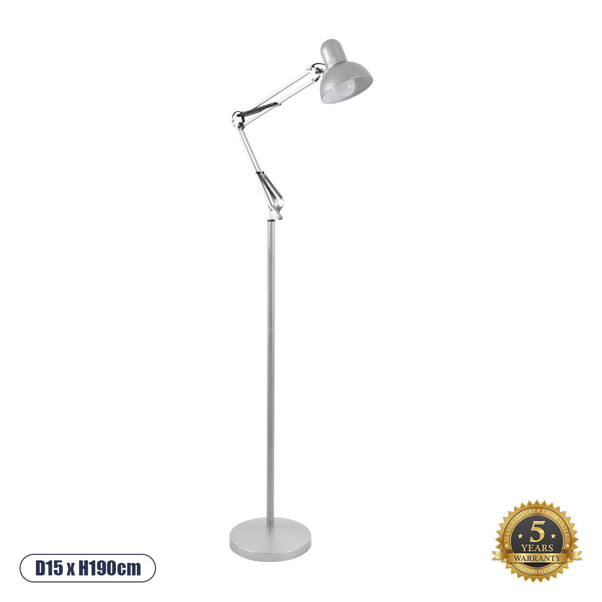 GLOBOSTAR® AUDREY 01469 Vintage Επιδαπέδιο Φωτιστικό με Ντουί 1 x E27 AC 220-240V IP20 - Ασημί - Μ15 x Π15 x Υ190cm