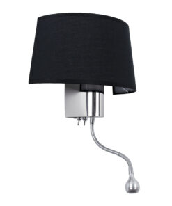 GLOBOSTAR® ELEGANT 01492 Μοντέρνο Φωτιστικό Τοίχου - Απλίκα Ξενοδοχείου Reading Light με Ντουί 1 x E27 LED 3W 360lm 36° AC 220-240V IP20 Θερμό Λευκό 2700K - Bridgelux COB Chip - Χρώμιο & Μαύρο - Μ26 x Π16.5 x Υ33cm - 2 Χρόνια Εγγύηση