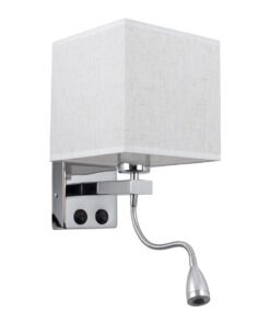 GLOBOSTAR® ELEGANT 01495 Μοντέρνο Φωτιστικό Τοίχου - Απλίκα Ξενοδοχείου Reading Light με Ντουί 1 x E27 LED 3W 360lm 36° AC 220-240V IP20 Θερμό Λευκό 2700K - Bridgelux COB Chip - Χρώμιο & Λευκό - Μ17 x Π21 x Υ43cm - 2 Χρόνια Εγγύηση