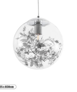 GLOBOSTAR® HARPER 01510 Μοντέρνο Κρεμαστό Φωτιστικό Οροφής με Ντουί 1 x E27 AC 220-240V IP20 - Διάφανο & Ασημί - Μ25 x Π25 x Υ30cm