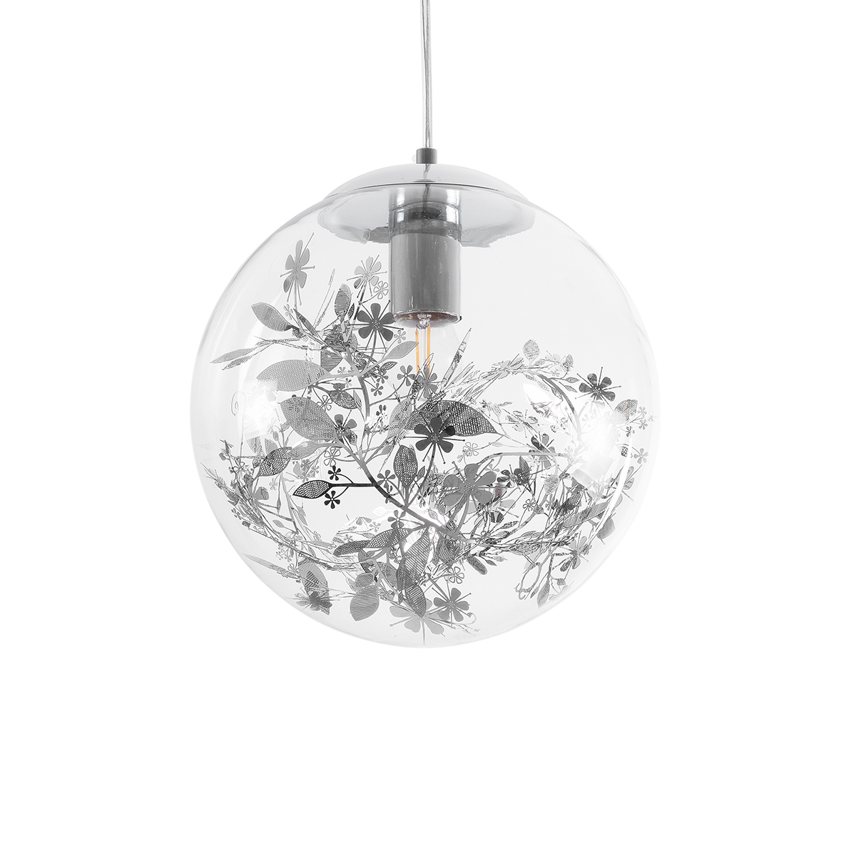 GLOBOSTAR® HARPER 01510 Μοντέρνο Κρεμαστό Φωτιστικό Οροφής με Ντουί 1 x E27 AC 220-240V IP20 - Διάφανο & Ασημί - Μ25 x Π25 x Υ30cm - Image 2