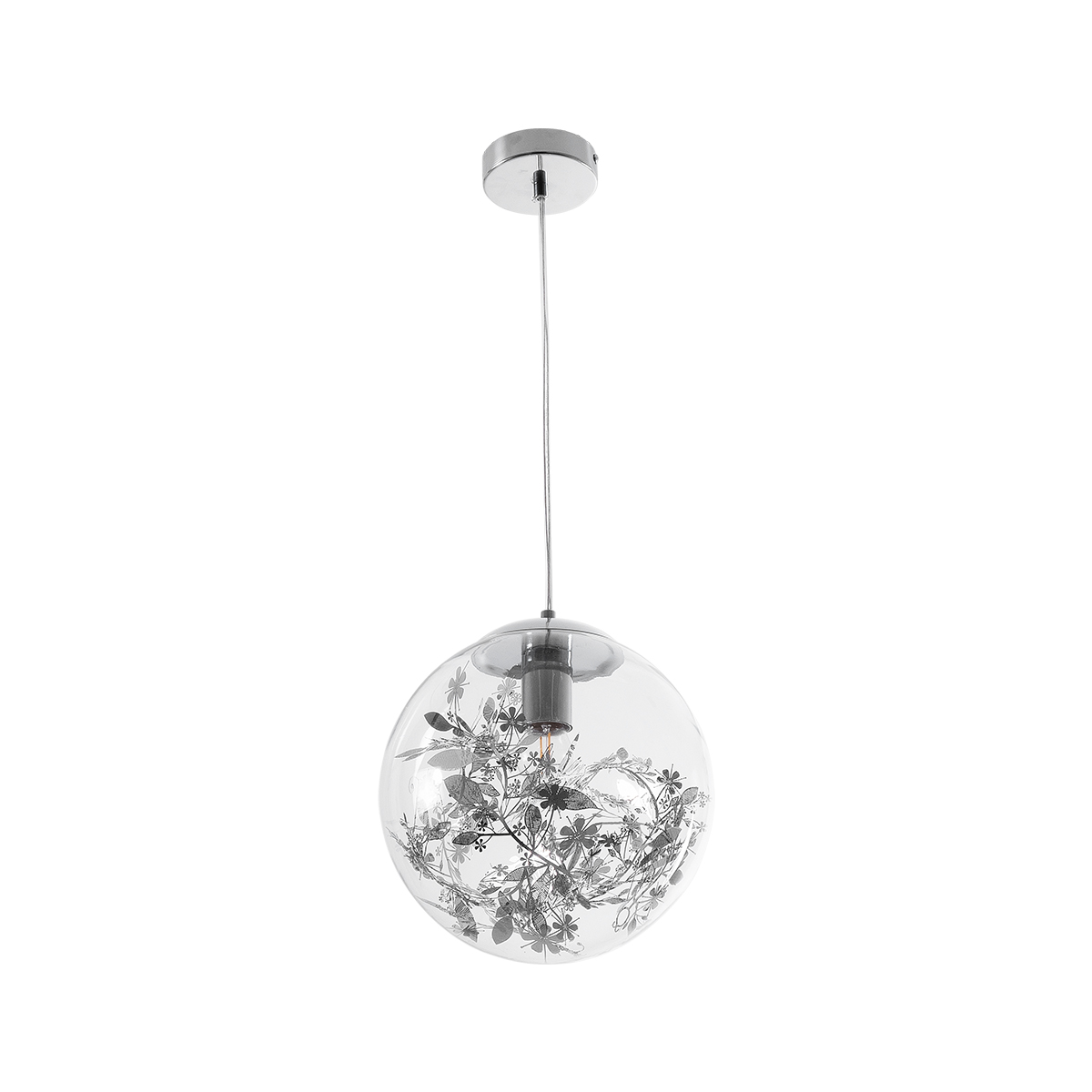 GLOBOSTAR® HARPER 01510 Μοντέρνο Κρεμαστό Φωτιστικό Οροφής με Ντουί 1 x E27 AC 220-240V IP20 - Διάφανο & Ασημί - Μ25 x Π25 x Υ30cm - Image 4