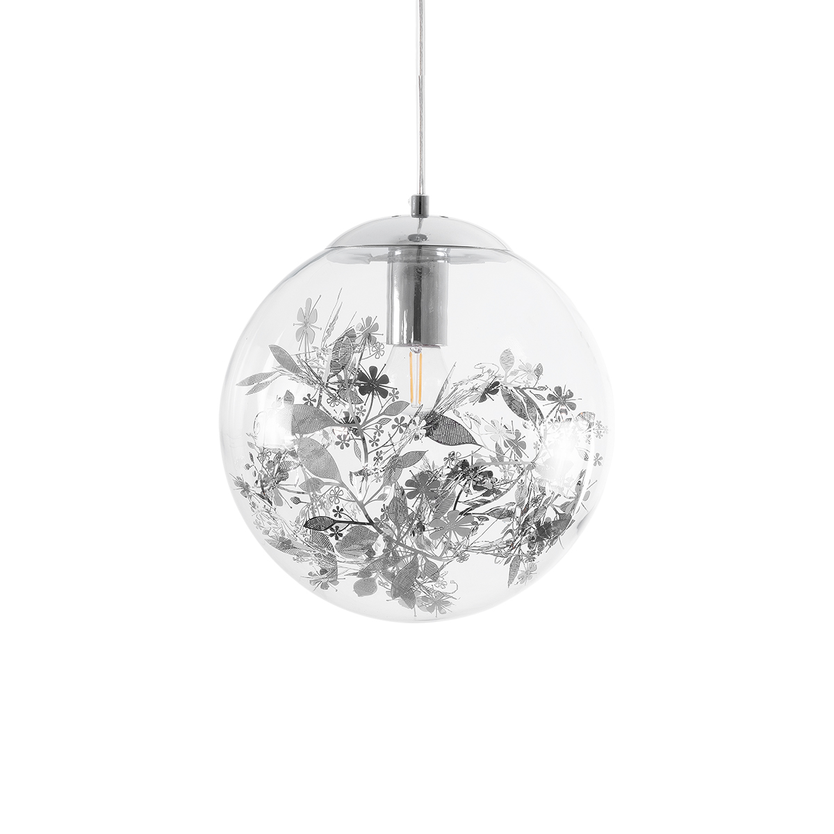 GLOBOSTAR® HARPER 01510 Μοντέρνο Κρεμαστό Φωτιστικό Οροφής με Ντουί 1 x E27 AC 220-240V IP20 - Διάφανο & Ασημί - Μ25 x Π25 x Υ30cm - Image 5