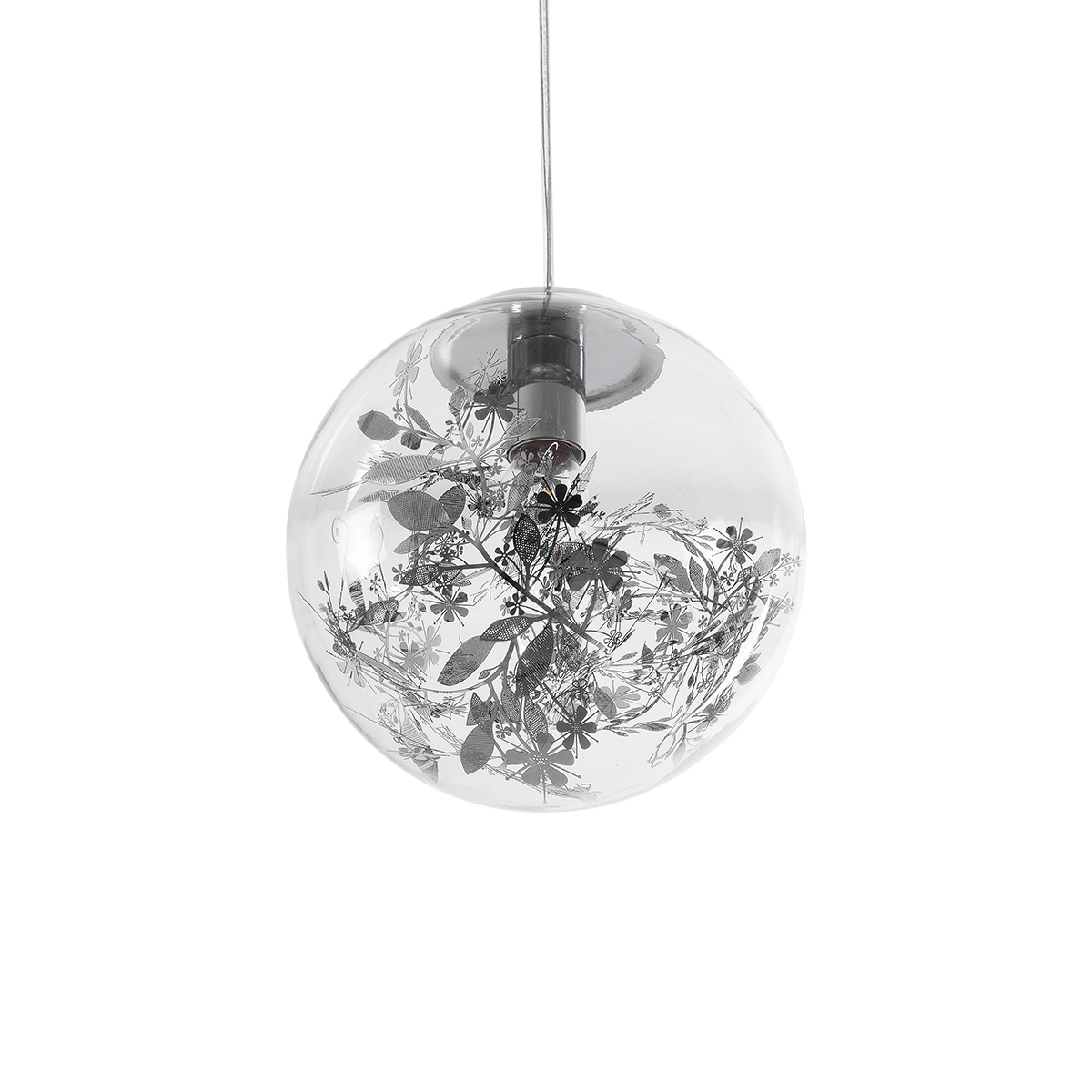 GLOBOSTAR® HARPER 01510 Μοντέρνο Κρεμαστό Φωτιστικό Οροφής με Ντουί 1 x E27 AC 220-240V IP20 - Διάφανο & Ασημί - Μ25 x Π25 x Υ30cm - Image 6