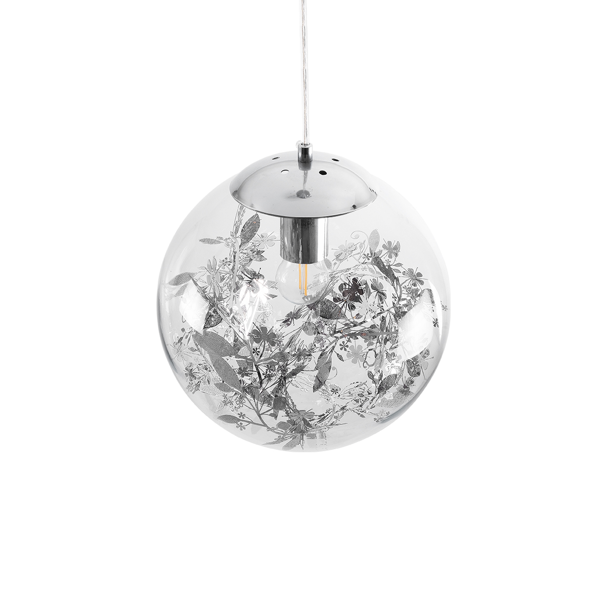 GLOBOSTAR® HARPER 01510 Μοντέρνο Κρεμαστό Φωτιστικό Οροφής με Ντουί 1 x E27 AC 220-240V IP20 - Διάφανο & Ασημί - Μ25 x Π25 x Υ30cm - Image 7