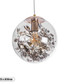 GLOBOSTAR® HARPER 01511 Μοντέρνο Κρεμαστό Φωτιστικό Οροφής με Ντουί 1 x E27 AC 220-240V IP20 - Διάφανο & Χάλκινο - Μ25 x Π25 x Υ30cm