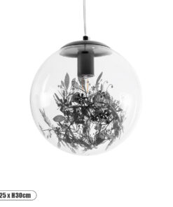 GLOBOSTAR® HARPER 01512 Μοντέρνο Κρεμαστό Φωτιστικό Οροφής με Ντουί 1 x E27 AC 220-240V IP20 - Διάφανο & Μαύρο - Μ25 x Π25 x Υ30cm