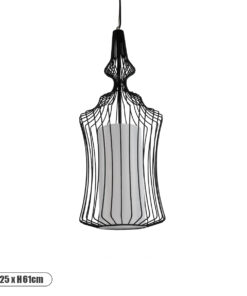 GLOBOSTAR® LILY 01559 Vintage Κρεμαστό Φωτιστικό Οροφής με Ντουί 1 x E27 AC 220-240V IP20 - Μαύρο & Λευκό - Μ25 x Π25 x Υ61cm