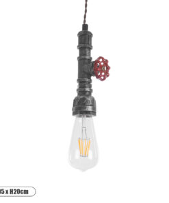 GLOBOSTAR® SPIGOT 01583 Vintage Κρεμαστό Φωτιστικό Οροφής με Ντουί 1 x E27 AC 220-240V IP20 - Ασημί & Κόκκινο - Μ5 x Π5 x Y20cm