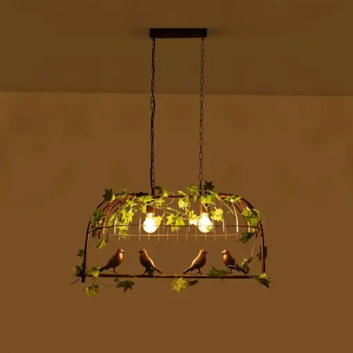 GLOBOSTAR® NEST 01645 Vintage Κρεμαστό Φωτιστικό Οροφής με Ντουί 2 x E27 AC 220-240V IP20 - Χάλκινο & Πράσινο - Μ76 x Π36 x Y37cm - Image 3