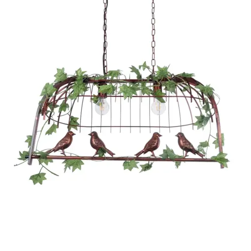 GLOBOSTAR® NEST 01645 Vintage Κρεμαστό Φωτιστικό Οροφής με Ντουί 2 x E27 AC 220-240V IP20 - Χάλκινο & Πράσινο - Μ76 x Π36 x Y37cm - Image 6
