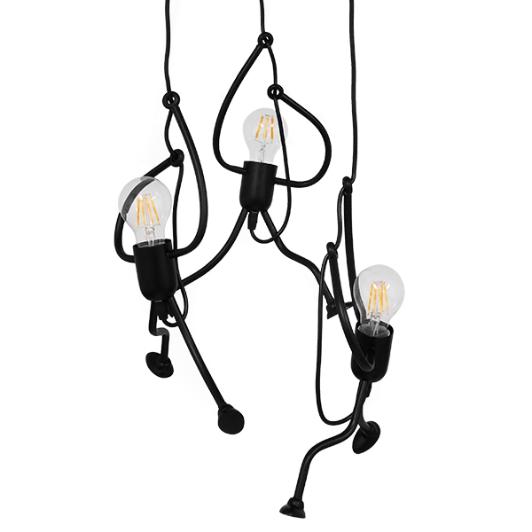 GLOBOSTAR® LITTLE MAN 01655 Μοντέρνο Κρεμαστό Φωτιστικό Οροφής με Ντουί 3 x E27 AC 220-240V IP20 - Μαύρο - Μ45 x Π45 x Υ40cm - Image 2