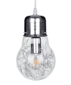 GLOBOSTAR® LAMP 01676 Μοντέρνο Κρεμαστό Φωτιστικό Οροφής με Ντουί 1 x E27 AC 220-240V IP20 - Ασημί & Διάφανο - Μ15 x Π15 x Υ27cm