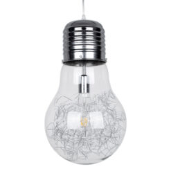GLOBOSTAR® LAMP 01677 Μοντέρνο Κρεμαστό Φωτιστικό Οροφής με Ντουί 1 x E27 AC 220-240V IP20 - Ασημί & Διάφανο - Μ30 x Π30 x Υ52cm