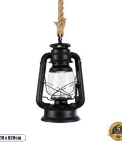 GLOBOSTAR® BARBAROSSA 01704 Vintage Κρεμαστό Φωτιστικό Οροφής με Ντουί 1 x E27 AC 220-240V IP20 - Μαύρο - Μ18 x Π18 x Υ28cm