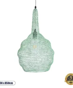 GLOBOSTAR® KENTUCKY 01882 Vintage Κρεμαστό Φωτιστικό Οροφής με Ντουί 1 x E27 AC 220-240V IP20 - Τιρκουάζ - Μ30 x Π30 x Υ50cm