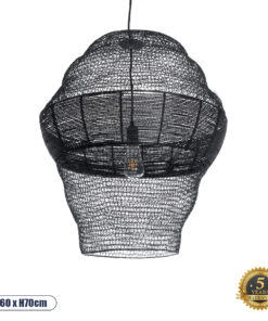 GLOBOSTAR® KENTUCKY 01912 Vintage Κρεμαστό Φωτιστικό Οροφής με Ντουί 1 x E27 AC 220-240V IP20 - Μαύρο - Μ60 x Π60 x Υ70cm