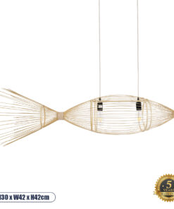 GLOBOSTAR® FISH 01927 Boho Κρεμαστό Φωτιστικό Οροφής με Ντουί 2 x E27 AC 220-240V IP20 - Μπεζ - Μ130 x Π42 x Υ42cm