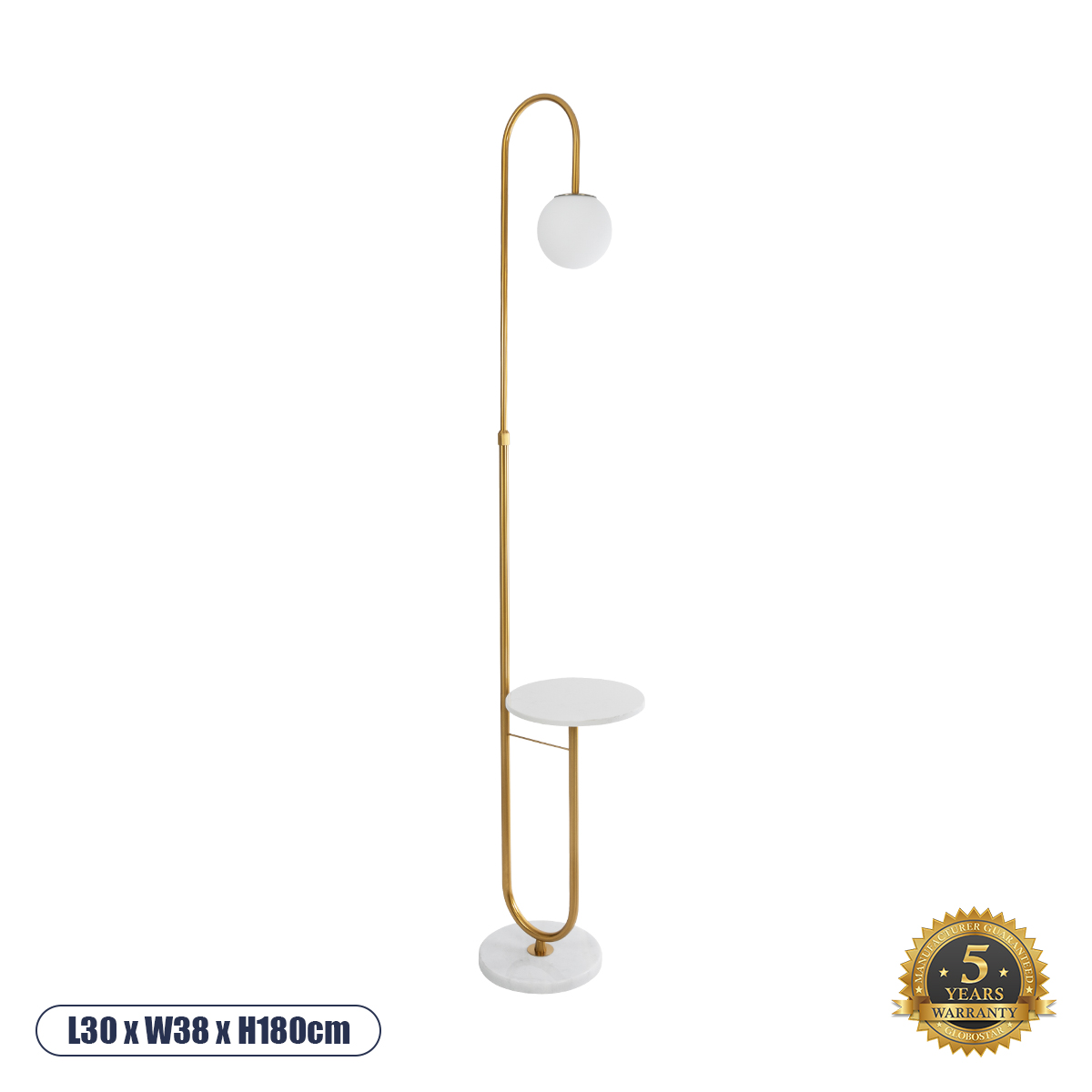 GLOBOSTAR® CORDELIA 02025 Μοντέρνο Επιδαπέδιο Φωτιστικό με Ντουί 1 x E27 AC 220-240V IP20 - Χρυσό & Λευκό - Μ30 x Π38 x Υ180cm