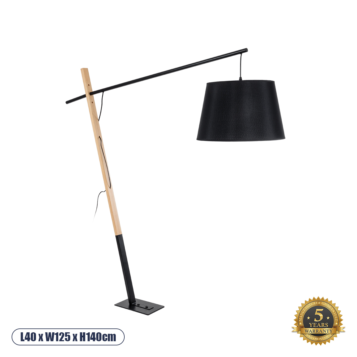 GLOBOSTAR® KELSIE 02029 Μοντέρνο Επιδαπέδιο Φωτιστικό με Ντουί 1 x E27 AC 220-240V IP20 - Μαύρο & Μπεζ - Μ40 x Π125 x Υ140cm