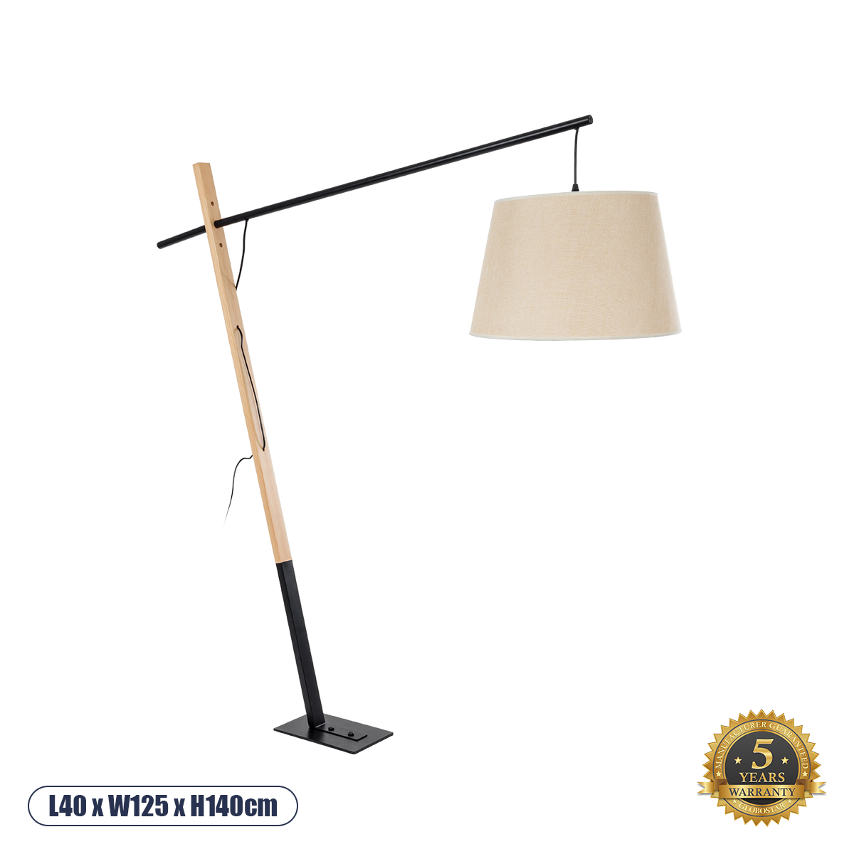 GLOBOSTAR® KELSIE 02030 Μοντέρνο Επιδαπέδιο Φωτιστικό με Ντουί 1 x E27 AC 220-240V IP20 - Μαύρο & Μπεζ - Μ40 x Π125 x Υ140cm