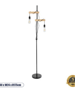 GLOBOSTAR® MINDELO 02034 Μοντέρνο Επιδαπέδιο Φωτιστικό με Ντουί 2 x E27 AC 220-240V IP20 - Μαύρο & Μπεζ - Μ40 x Π24 x Υ175cm