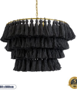 GLOBOSTAR® MISSOULA 02091 Boho Κρεμαστό Φωτιστικό Οροφής με Ντουί 1 x E27 AC 220-240V IP20 - Μαύρο & Χρυσό - Μ60 x Π60 x Υ40cm
