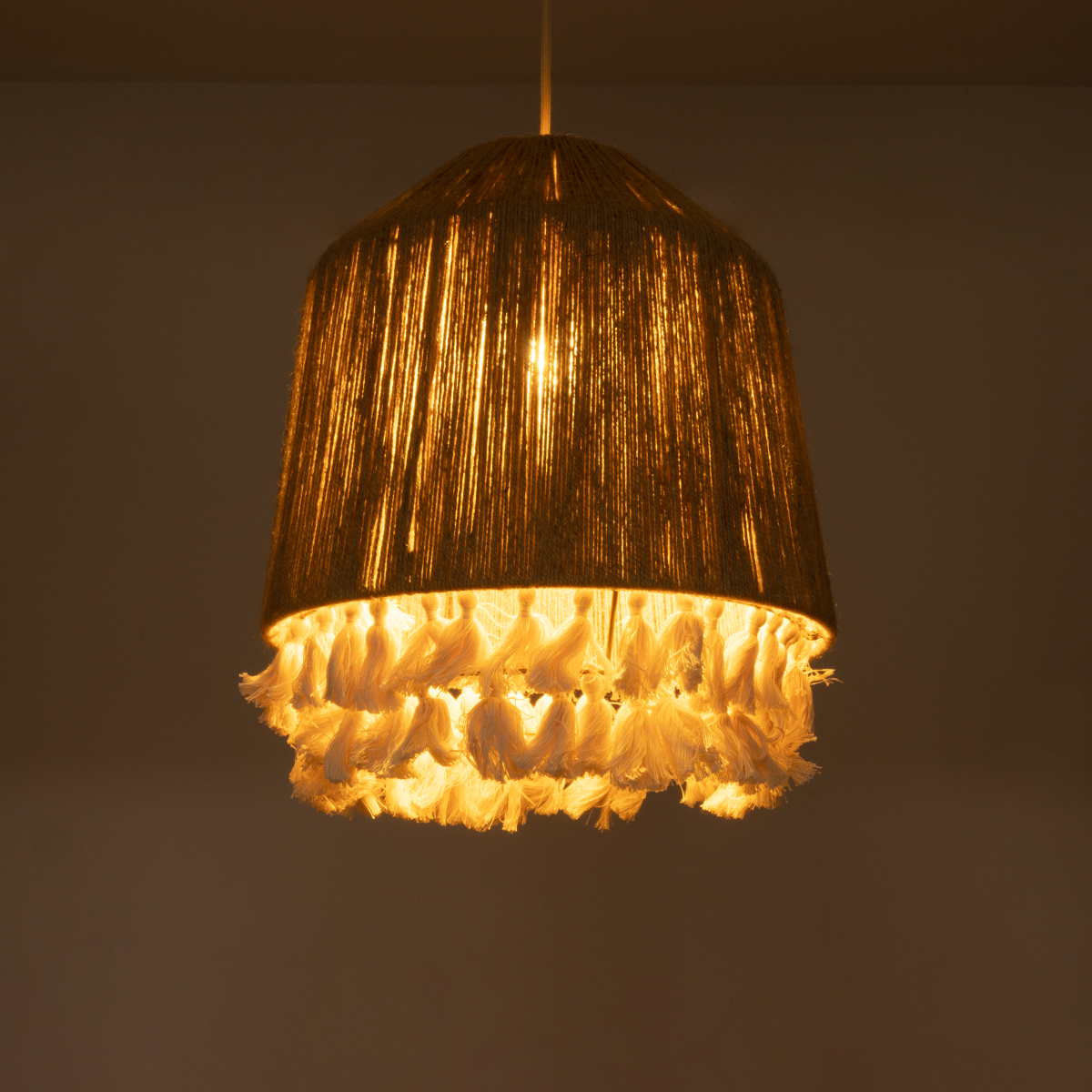 GLOBOSTAR® PUERTORICO 02092 Boho Κρεμαστό Φωτιστικό Οροφής με Ντουί 1 x E27 AC 220-240V IP20 - Μπεζ & Λευκό - Μ40 x Π40 x Υ45cm - Image 3