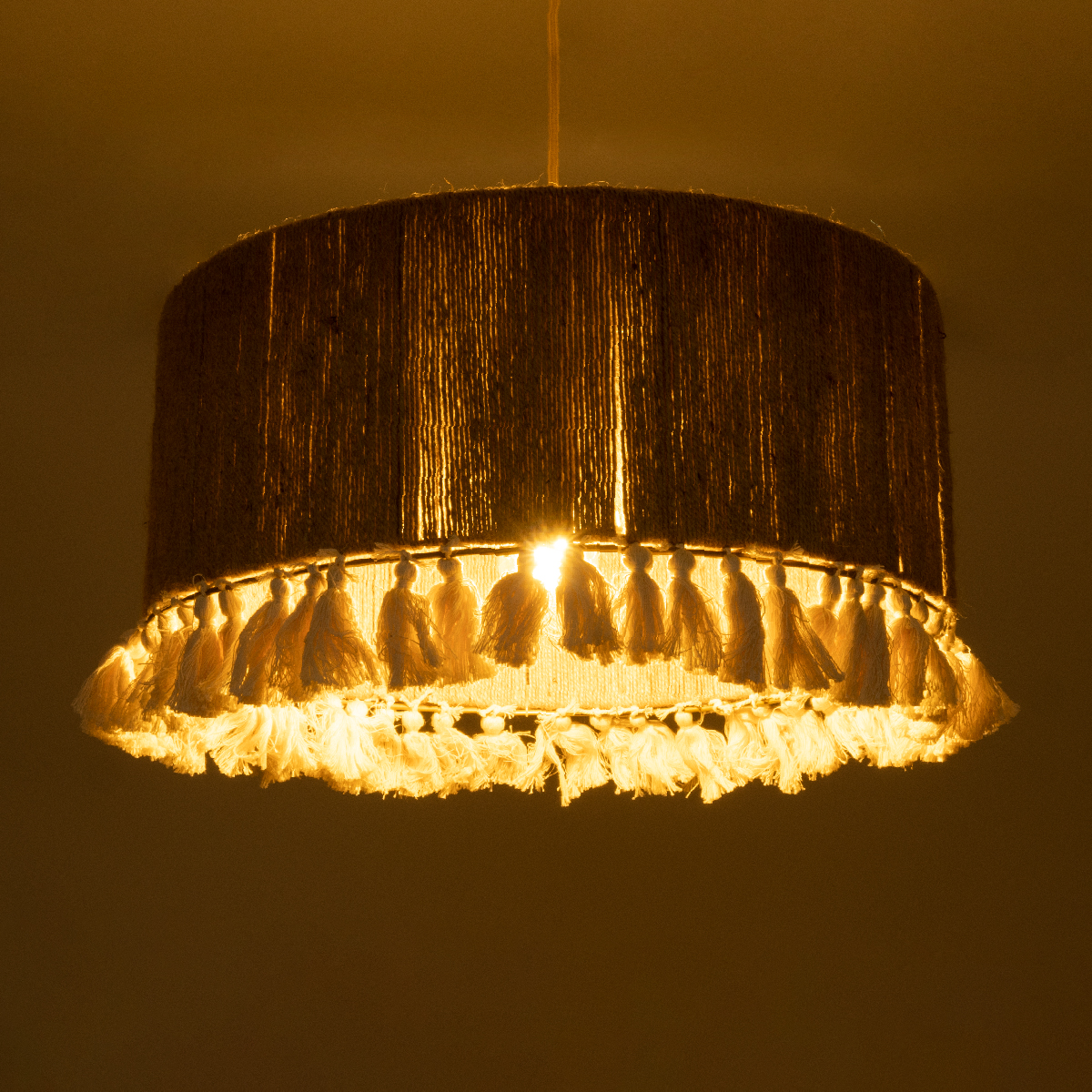 GLOBOSTAR® PUERTORICO 02094 Boho Κρεμαστό Φωτιστικό Οροφής με Ντουί 1 x E27 AC 220-240V IP20 - Μπεζ & Λευκό - Μ50 x Π50 x Υ27cm - Image 3