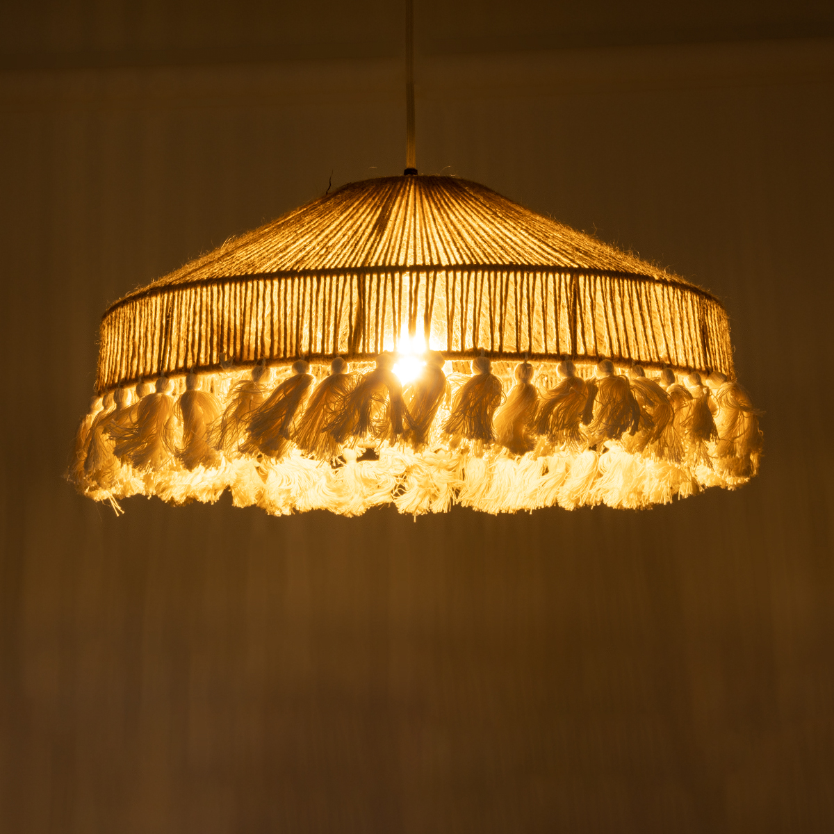 GLOBOSTAR® PUERTORICO 02098 Boho Κρεμαστό Φωτιστικό Οροφής με Ντουί 1 x E27 AC 220-240V IP20 - Μπεζ & Λευκό - Μ50 x Π50 x Υ25cm - Image 3