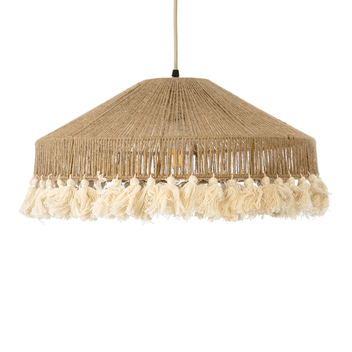 GLOBOSTAR® PUERTORICO 02098 Boho Κρεμαστό Φωτιστικό Οροφής με Ντουί 1 x E27 AC 220-240V IP20 - Μπεζ & Λευκό - Μ50 x Π50 x Υ25cm - Image 5