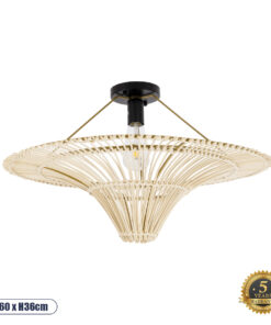 GLOBOSTAR® PALERMO 02152 Boho Κρεμαστό Φωτιστικό Οροφής με Ντουί 1 x E27 AC 220-240V IP20 - Μπεζ - Μ60 x Π60 x Υ36cm