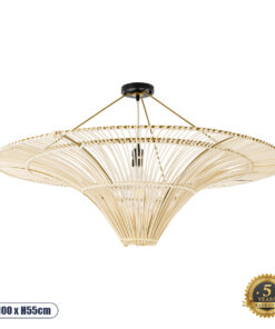 GLOBOSTAR® PALERMO 02153 Boho Φωτιστικό Οροφής με Ντουί 1 x E27 AC 220-240V IP20 - Μπεζ - Μ100 x Π100 x Υ55cm
