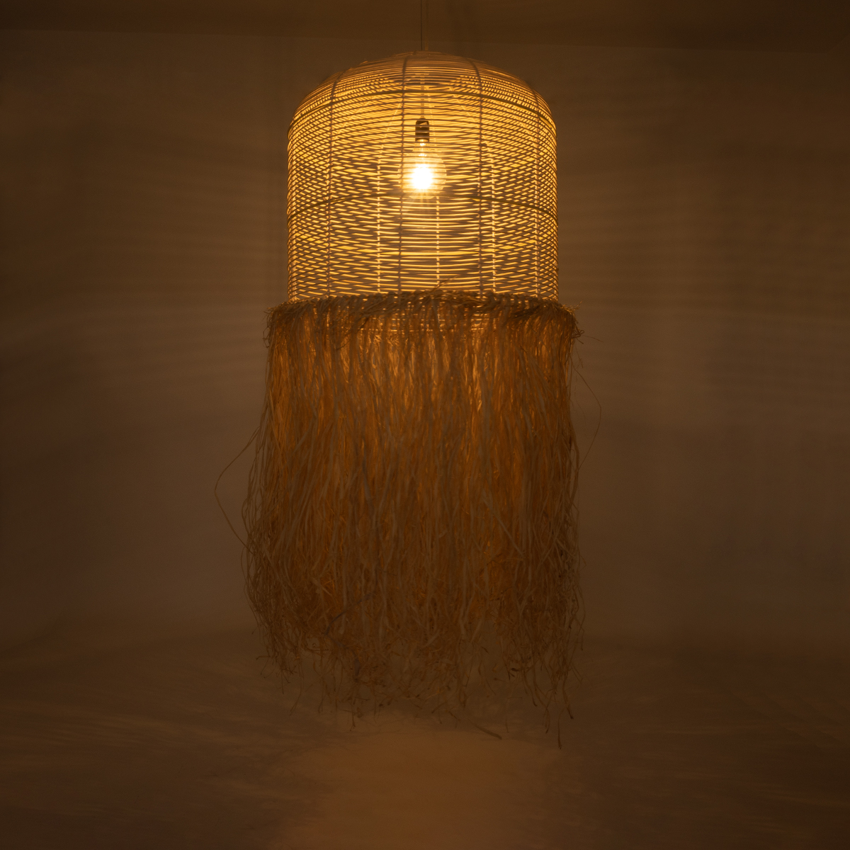 GLOBOSTAR® BASSETERRE 02163 Boho Κρεμαστό Φωτιστικό Οροφής με Ντουί 1 x E27 AC 220-240V IP20 - Μπεζ & Καφέ - Μ70 x Π70 x Υ170cm - Image 3