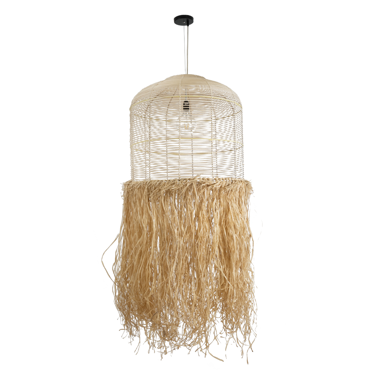 GLOBOSTAR® BASSETERRE 02163 Boho Κρεμαστό Φωτιστικό Οροφής με Ντουί 1 x E27 AC 220-240V IP20 - Μπεζ & Καφέ - Μ70 x Π70 x Υ170cm - Image 4