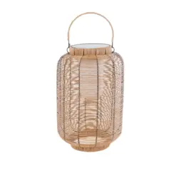 GLOBOSTAR® GRAMBIAN 02304 Boho Επιδαπέδιο Φωτιστικό LED 5W 200lm 180° με Ενσωματωμένο Φωτοβολταϊκό Panel 6V 1W & Επαναφορτιζόμενη Μπαταρία Li-ion 3.2V 1000mAh Αδιάβροχο IP65 Θερμό Λευκό 2700K - Sanan SMD Chip - Μπεζ - Μ30 x Π30 x Υ48cm - 2 Χρόνια Εγγύηση